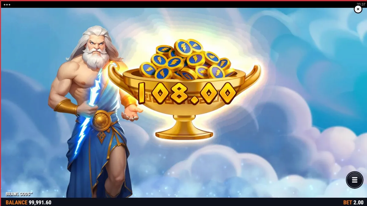 Tampilan visual split-screen slot Brawl Gods yang menampilkan kontras antara Zeus dan Hades